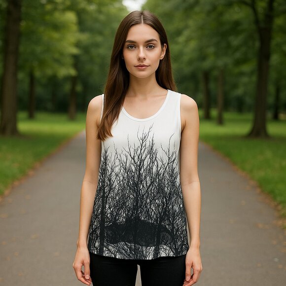 Fresh Fx Womens Graphic Black and White Tree pattern Airy Light chiffon Size Med - Picture 1 of 6